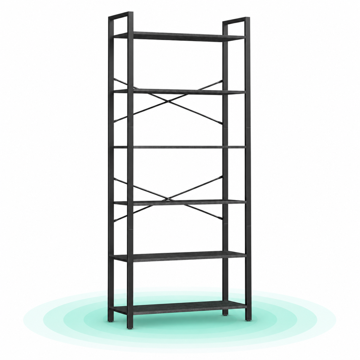 Biblioteca 6 rafturi, cadru metalic si polite PAL, stil industrial, 80x30x186 cm, negru