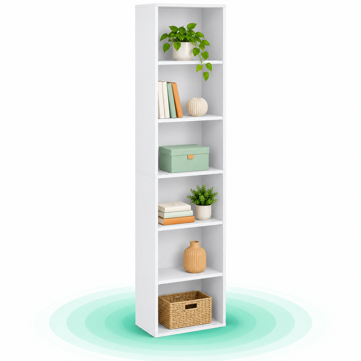 Biblioteca verticala, 6 rafturi cu 4 reglabile, PAL, 40x24x178,5 cm, alb mat