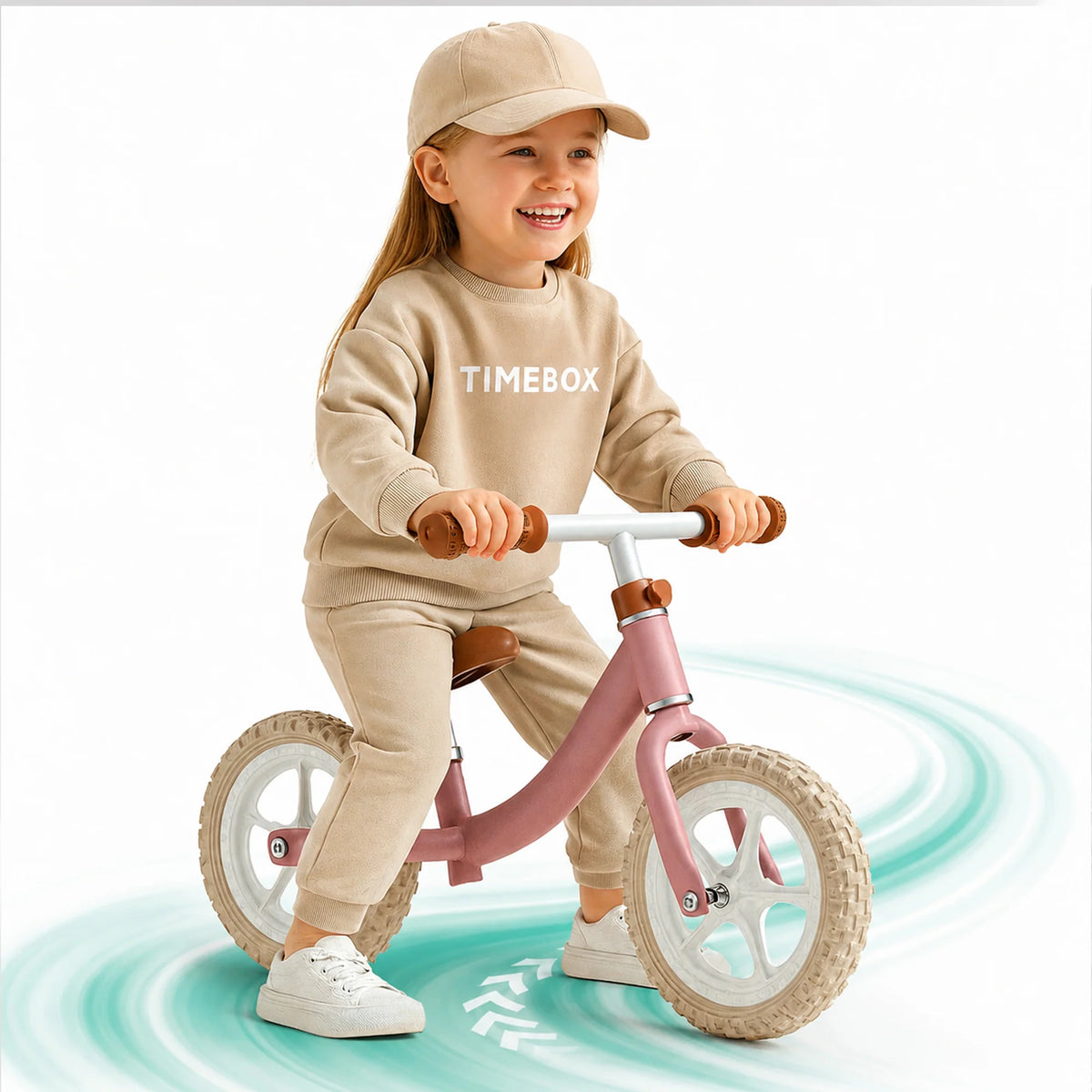 Bicicleta de echilibru Timebox, fara pedale, Roti anti-explozie 12/14 inch, Roz