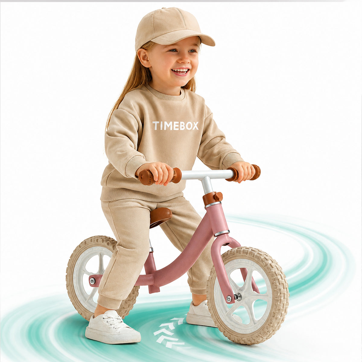 Bicicleta de echilibru Timebox, fara pedale, Roti anti-explozie 12/14 inch, Roz
