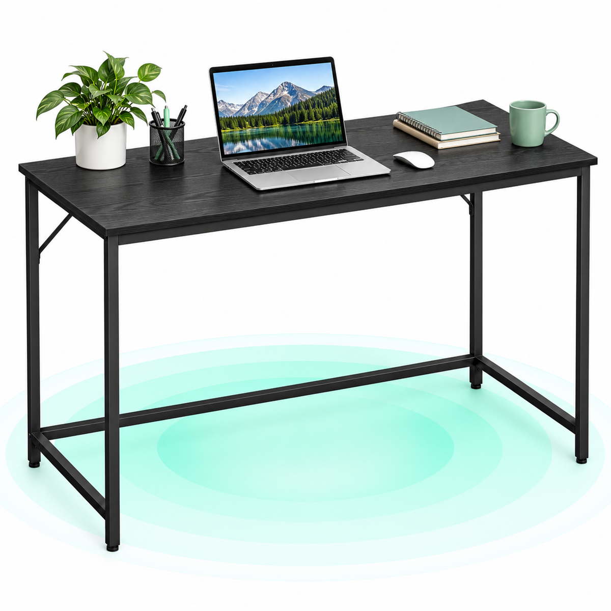 Birou calculator cu blat PAL, cadru metalic si picioare reglabile, 120x60x75 cm, negru