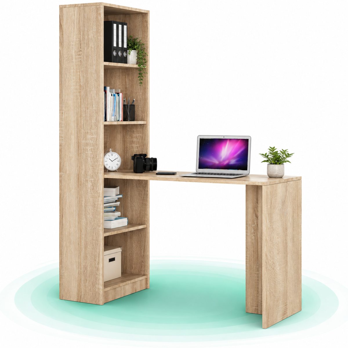 Birou cu rafturi SMART, PAL laminat, 125x50x180 cm, stejar sonoma