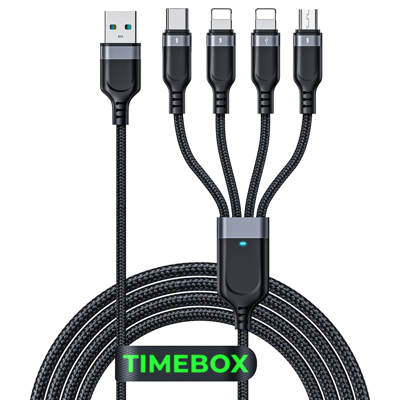 Cablu de Incarcare si Transfer de Date 480 Mbps Timebox, 4 in 1, Negru - Imagine 1