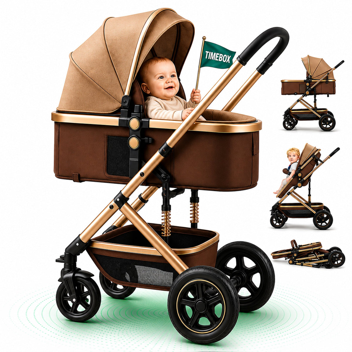 Carucior Reversibil pentru Bebelusi 0-3 Ani Timebox, Maro