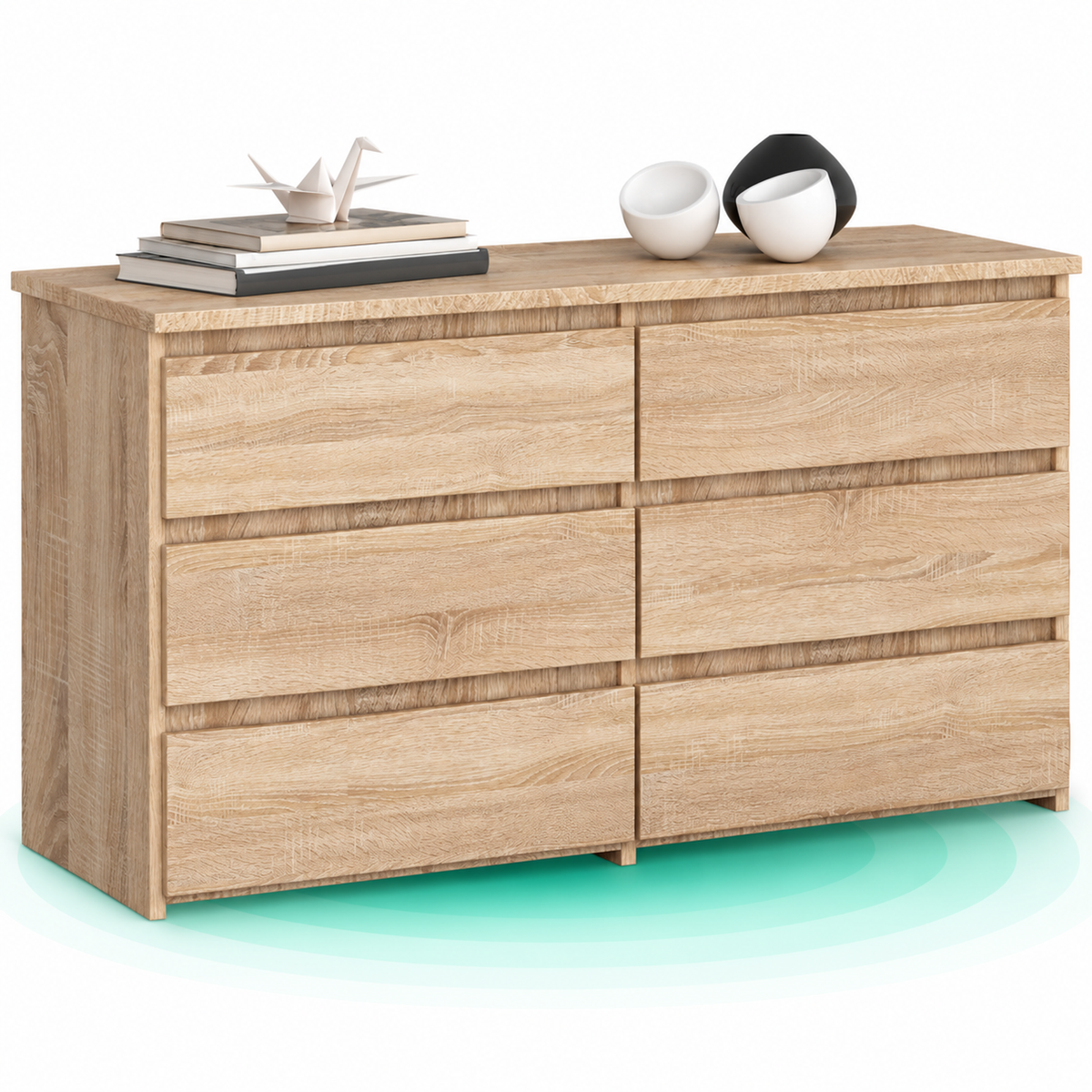 Comoda cu 6 sertare, PAL laminat, 100x35x57 cm, stejar sonoma
