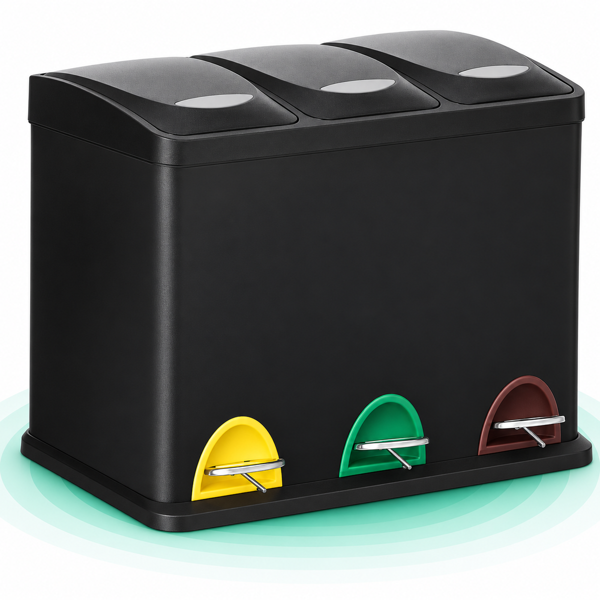 Cos de gunoi din otel cu 3 compartimente colectare selectiva, cu galeti interioare, 3x8litri, negru mat