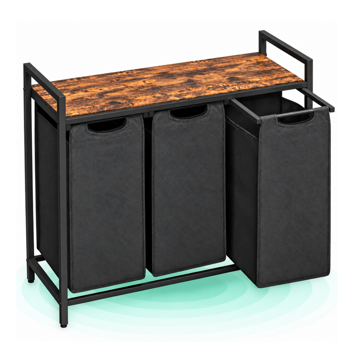 Cos de rufe cu 3 compartimente, saci detasabili, raft depozitare, cadru metalic robust, capacitate 3x38L, sortator de ru