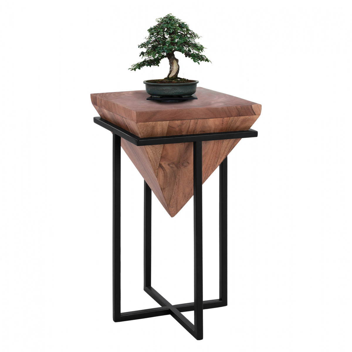 Masuta de cafea, blat din lemn de acacia, picioare metalice, negru, 29x29x53 cm