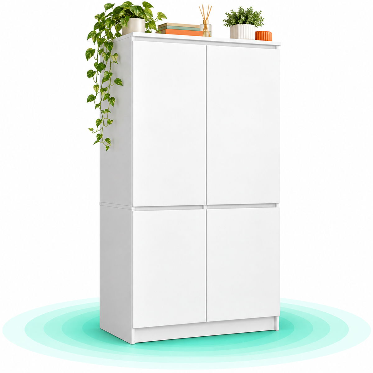 Dulap cu 4 usi, bara pentru umerase si compartimente, 90x51x180 cm, alb mat