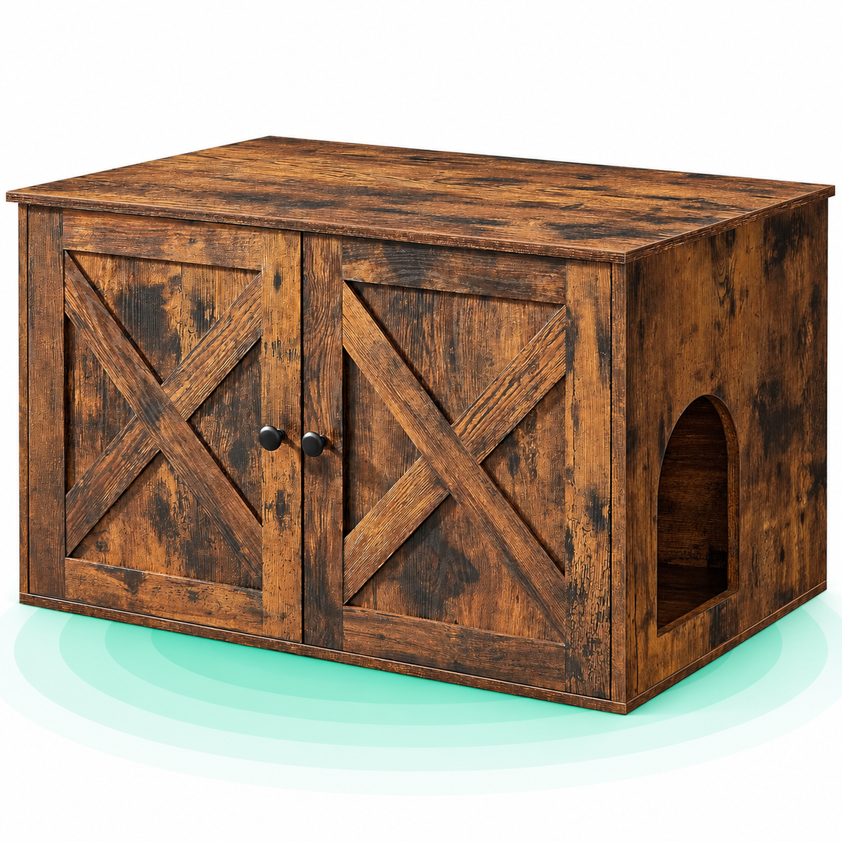 Dulap pentru litiera pisicii cu 2 usi rustice si separator detasabil, 80x53x49,2 cm, maro