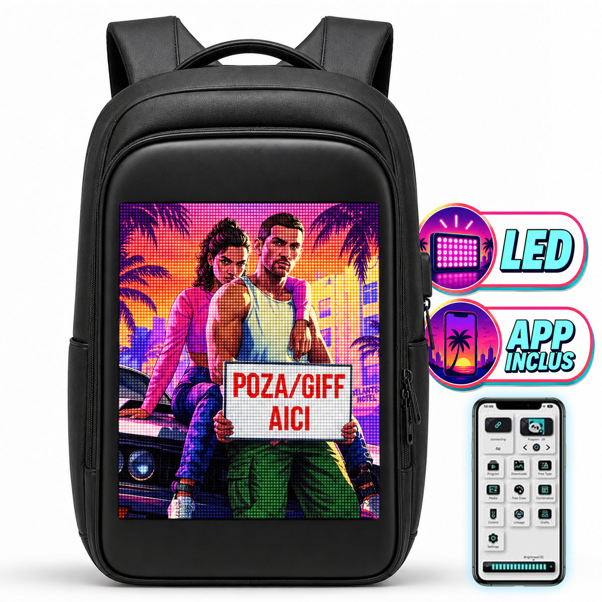 Ghiozdan Timebox, Smart cu Display LED, WiFi, Waterproof, Negru