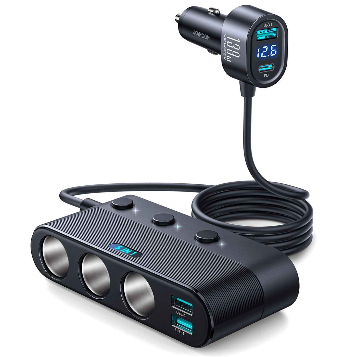Adaptor priza Timebox, 139W, 3 x USB, 1 X USB-C, 7 in 1, 3x soclu auto, C 3 - Imagine 1