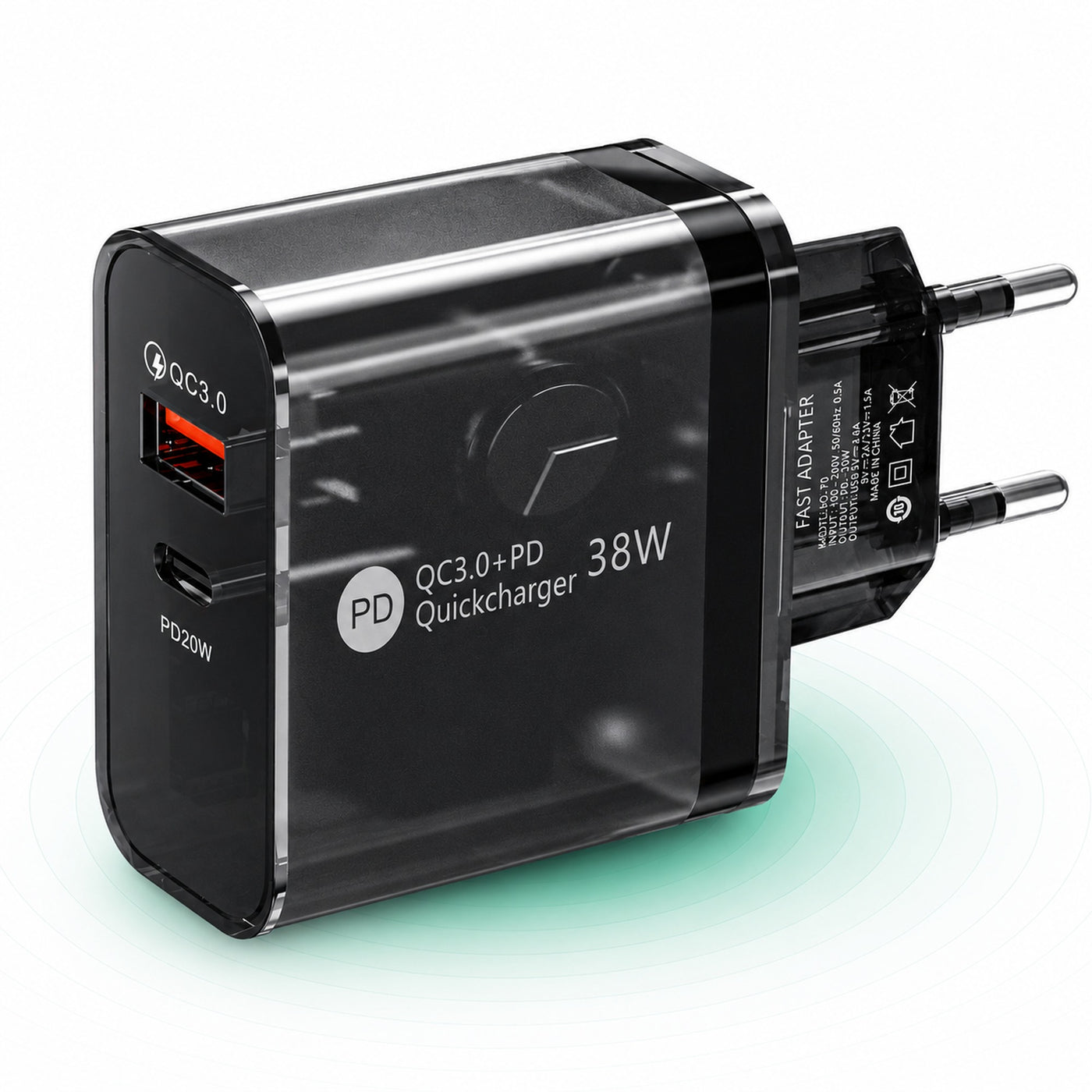 Incarcator Retea Timebox, 2 Porturi, 38W, 1 x Type-C, 1 x USB , C 3, Negru