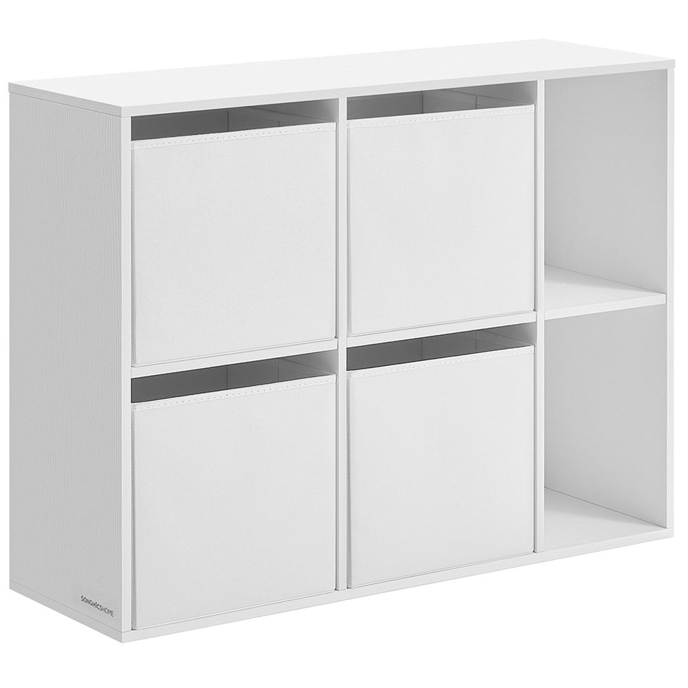 SONGMICS Etajera 6 compartimente, 4 sertare textile, PAL si MDF, 27x83x92 cm, alb
