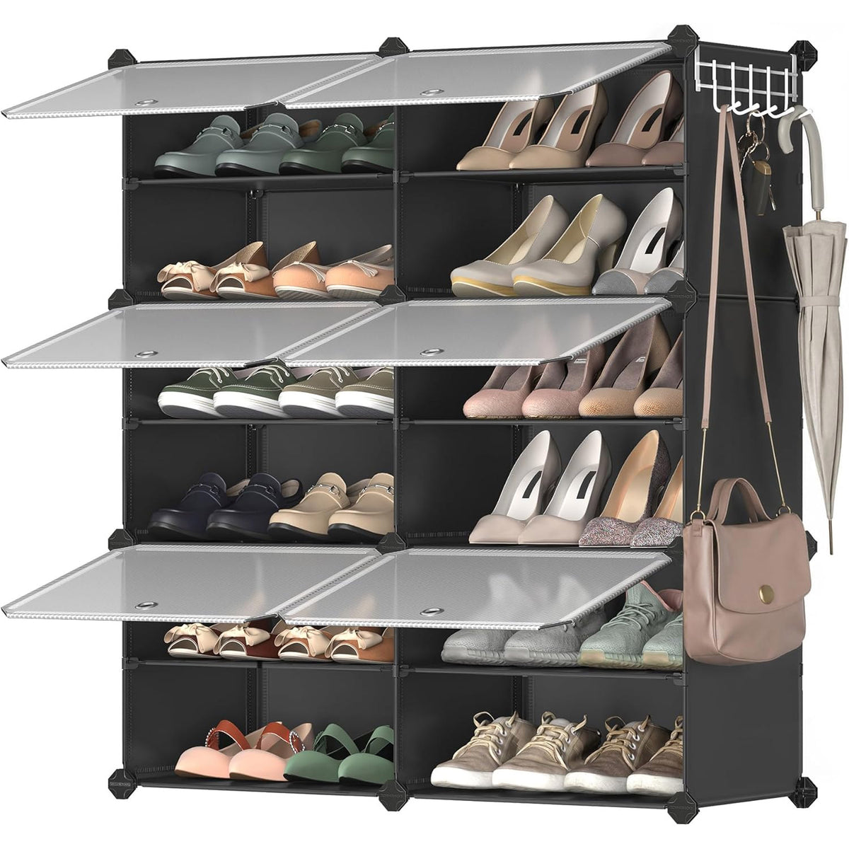SONGMICS Dulap pantofi modular cu 6 compartimente, panouri plastic si cadru metalic, 83x32x94 cm, pana la 24 perechi, negru