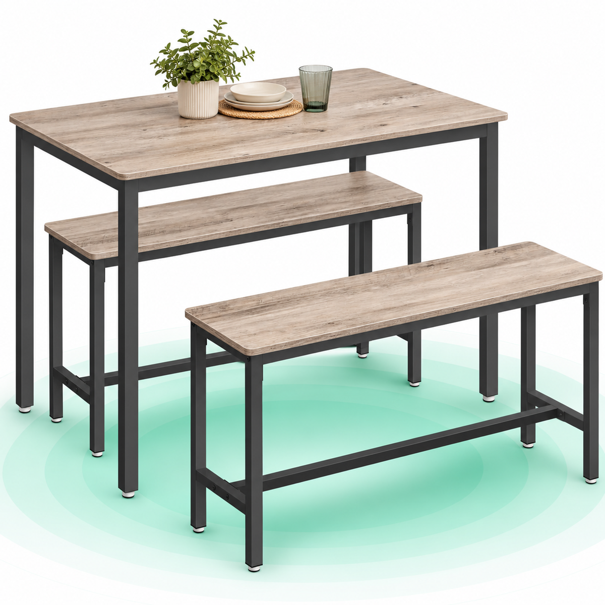 Masa de bar cu 2 banci, design industrial, 110x70x75cm, stejar sonoma