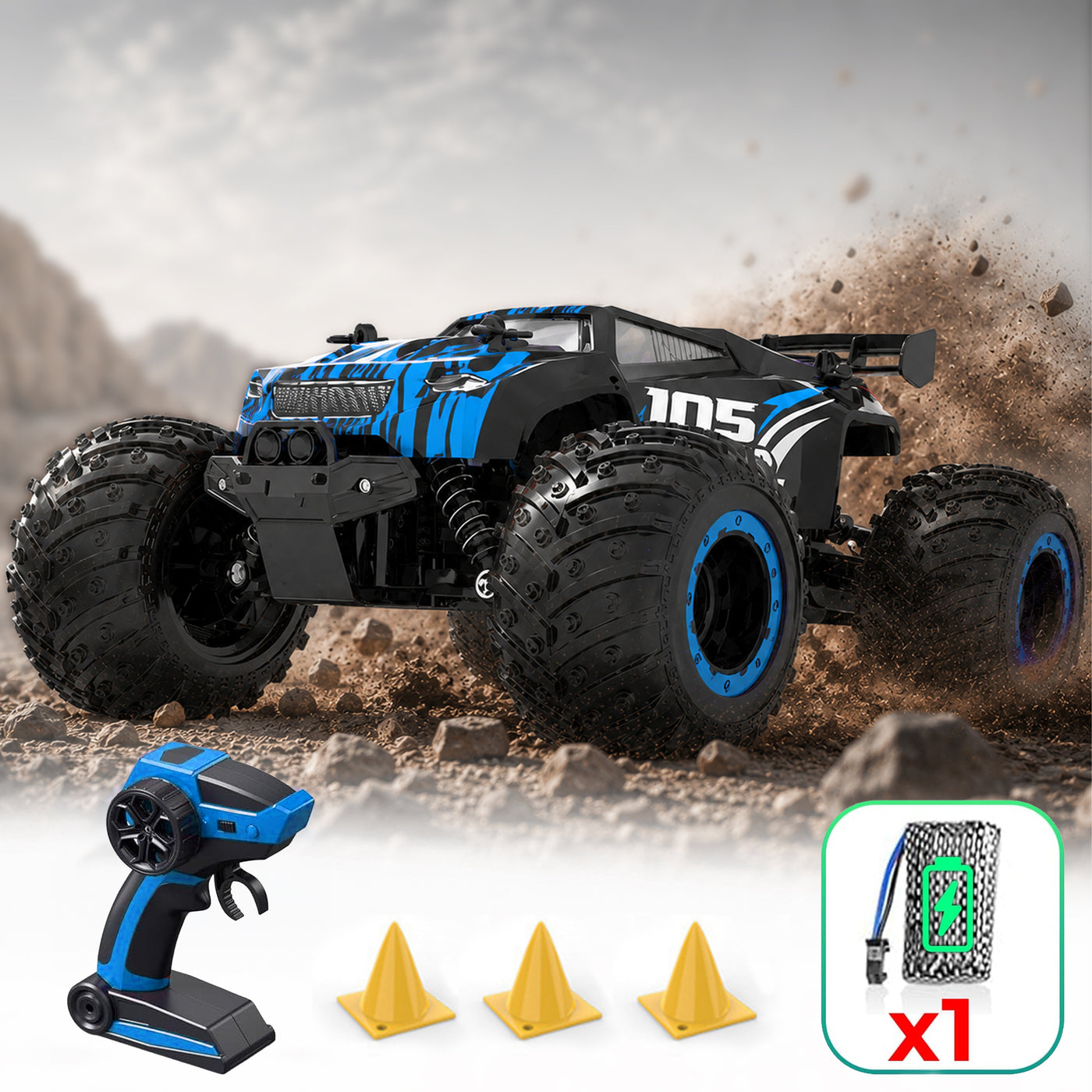 Masina cu telecomanda RC Off-Road Monster Truck Timebox, 20 km/h, 4WD, Albastru
