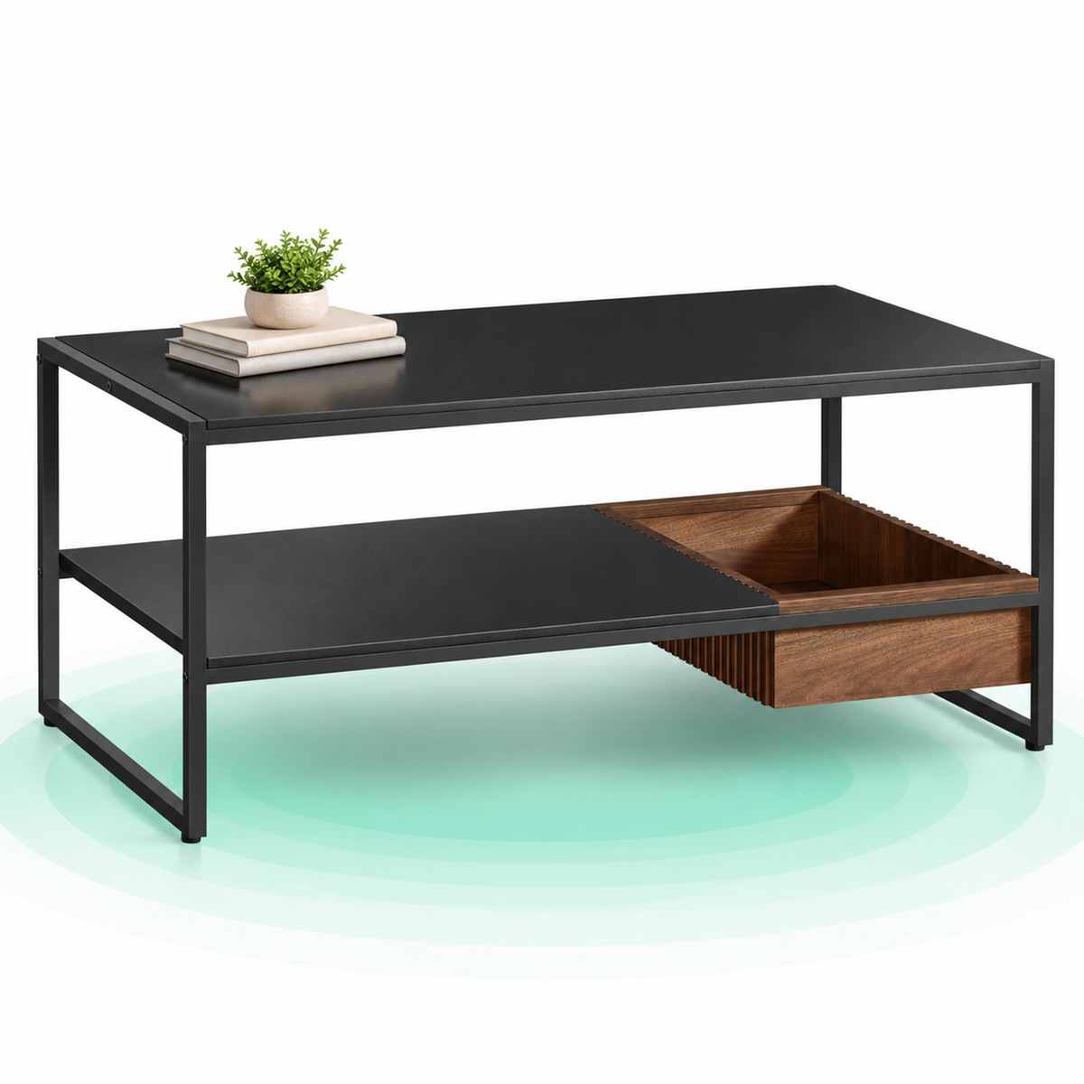 Masuta cafea cu sertar si raft inferior, structura otel, 100x55x45 cm, negru