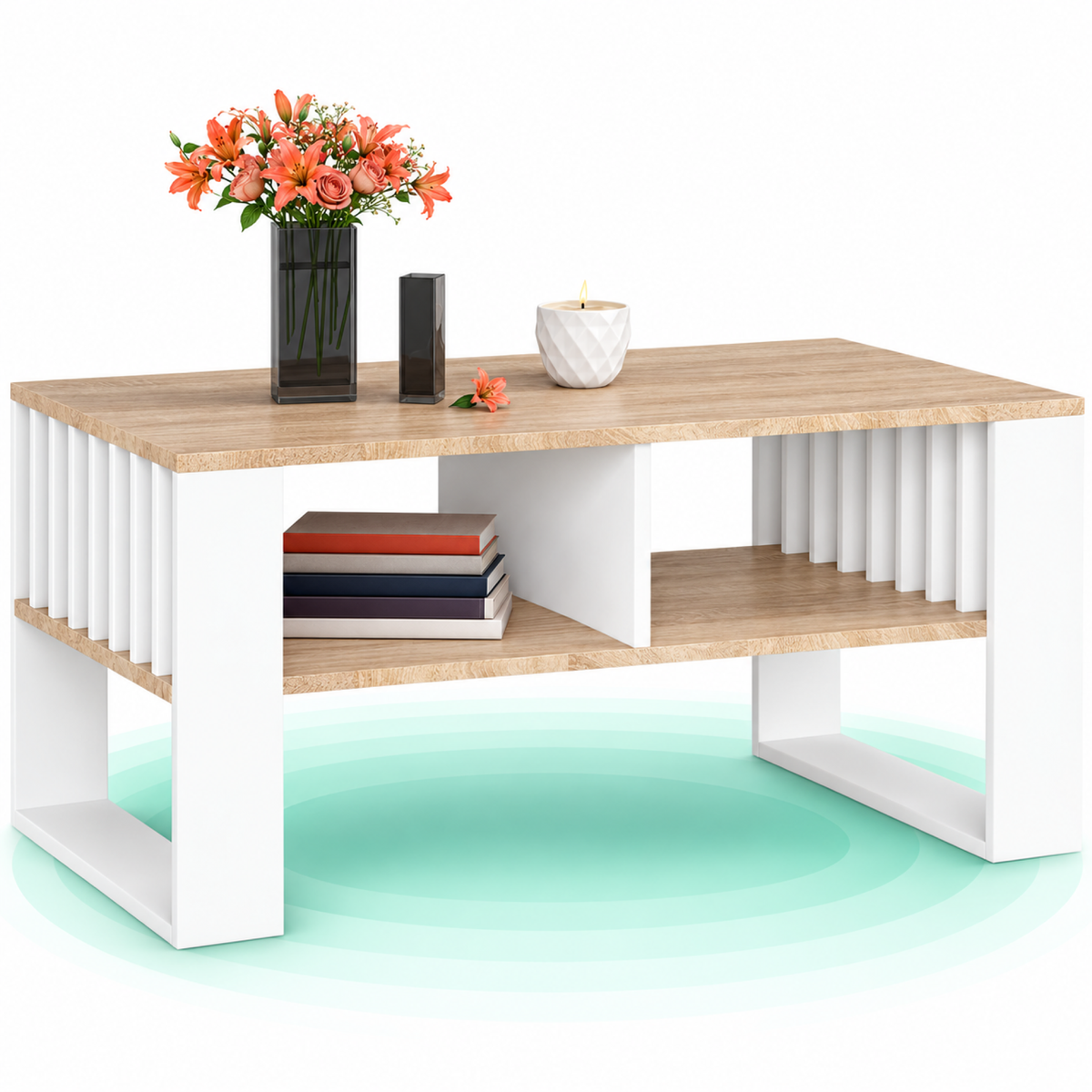Masuta de cafea ROCKFORD, blat din PAL, 92x53x45 cm, stejar sonoma si alb