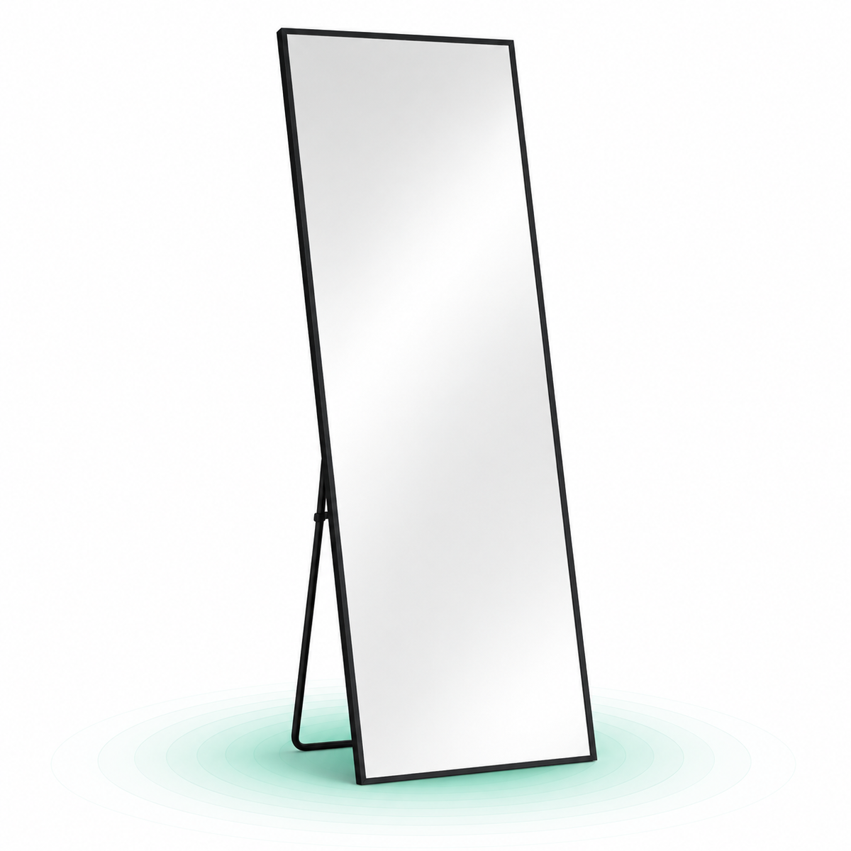 Oglinda mare de podea cu rama aluminiu, montare pe perete sau suport, sticla securizata, 160×50 cm, negru