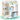 Organizator jucarii si carti pentru copii, 2 sertare textile, decor cosmic, 93x30x100 cm, alb