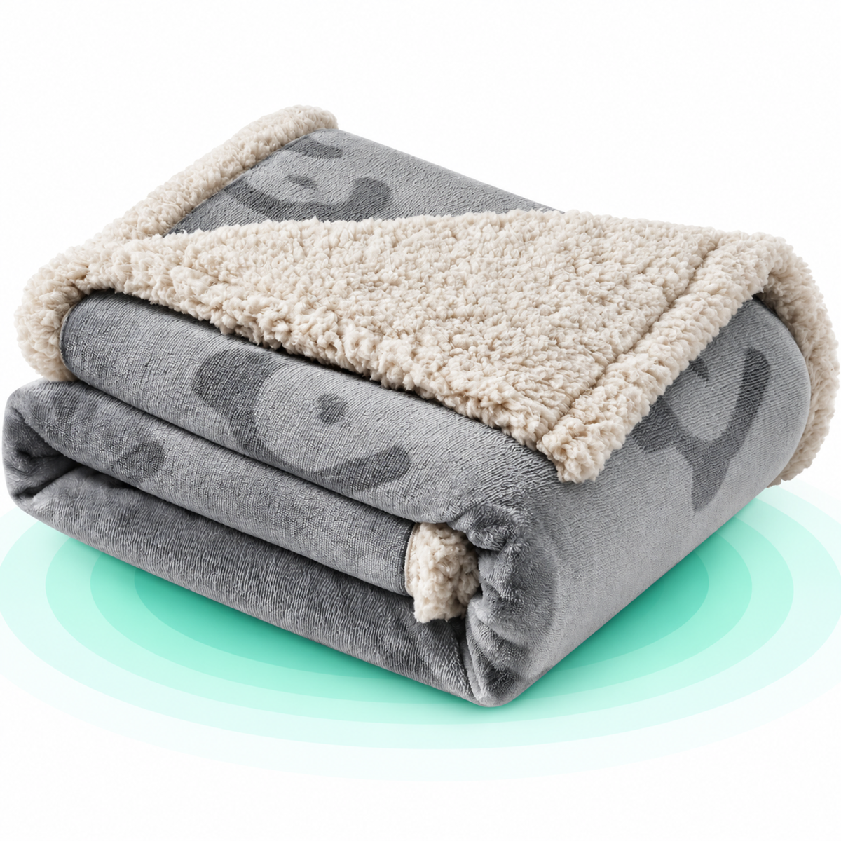 Patura impermeabila pentru caini si pisici L, sherpa si flannel reversibila, lavabila, 127×101 cm, gri