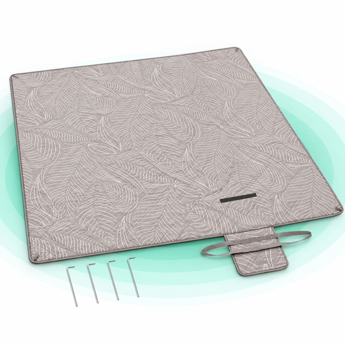 Patura picnic impermeabila 200×200 cm, cu ancore de fixare, pliabila, lavabila, multistrat, kaki cu model tropical