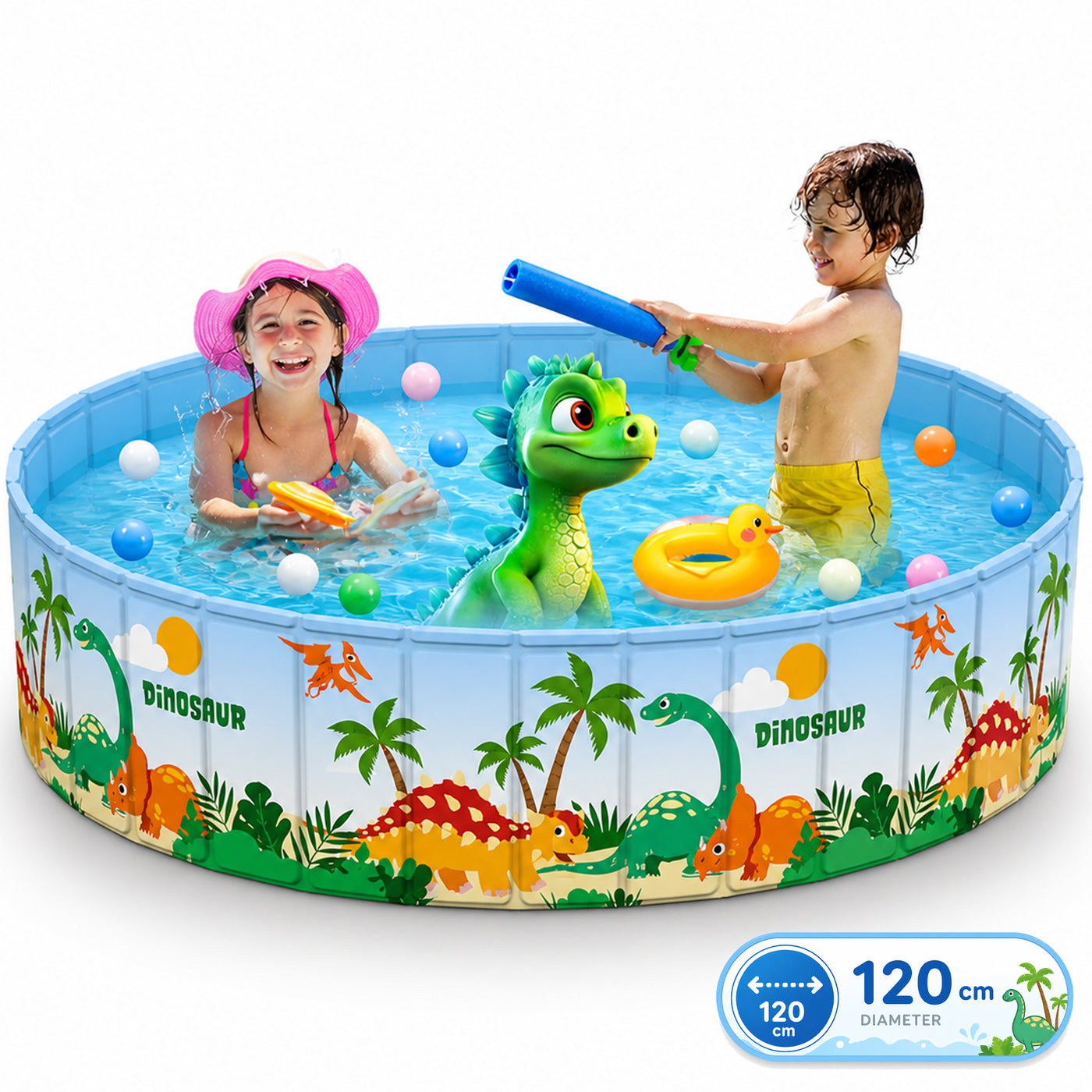 Piscina pentru copii Timebox, pliabila, PVC, forma circulara, 120cm, jucarie interactiva interior/exterior