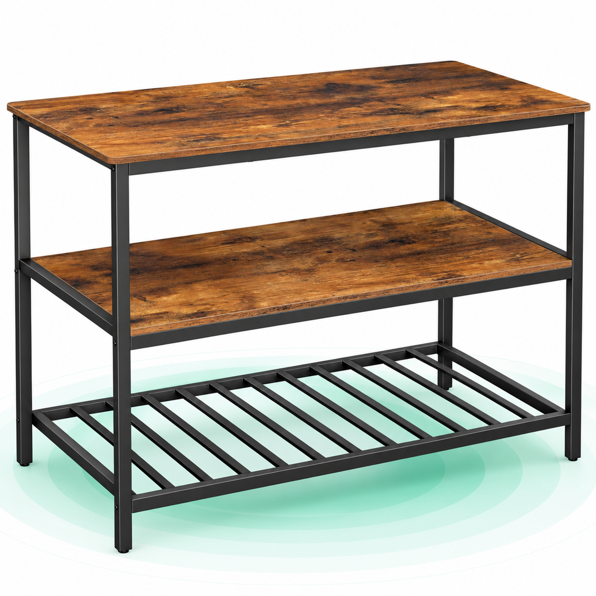 Raft de bucatarie tip insula, cadru de otel cu 3 nivele, stil industrial, 60x120x90cm, maro