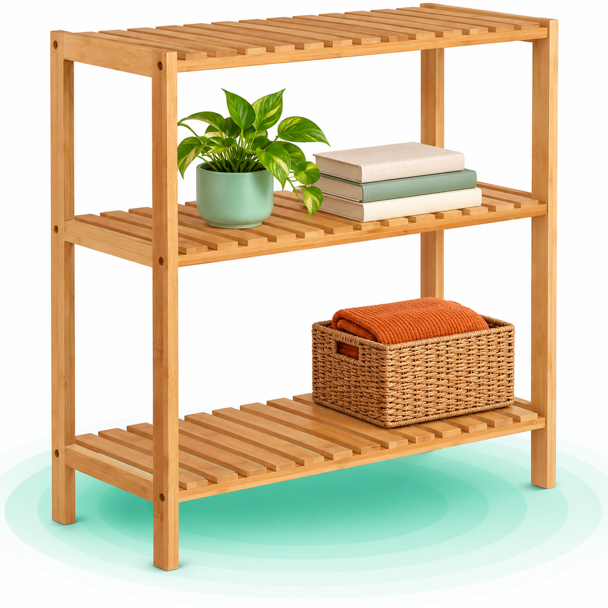 Raft de depozitare din bambus si metal, 3 niveluri, 60x26x66 cm, bej