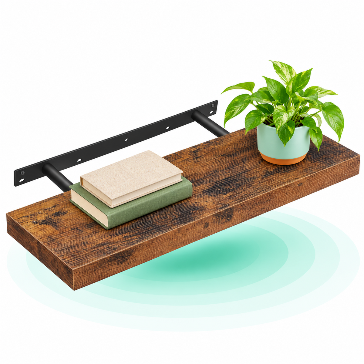 Raft de perete suspendat plutitor, MDF, sistem montare inclus, 60x20x4cm, vintage maro