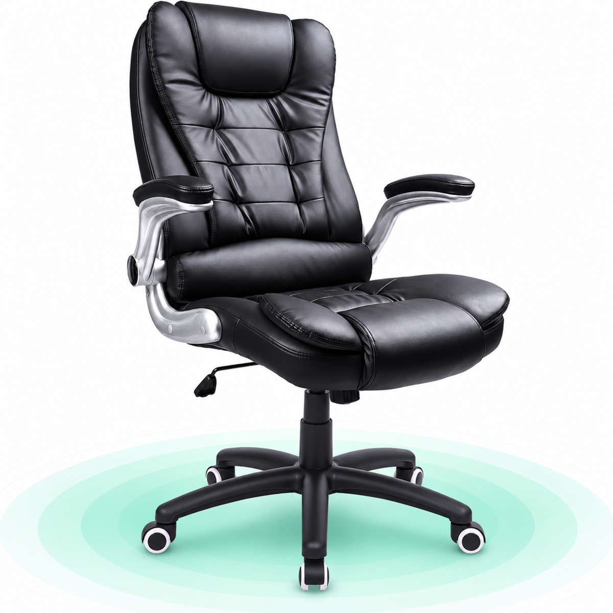 Scaun de birou ergonomic cu tetiera, spatar inalt, brate rabatabile, maxim 150 kg, 76x70x(111-121) cm, negru