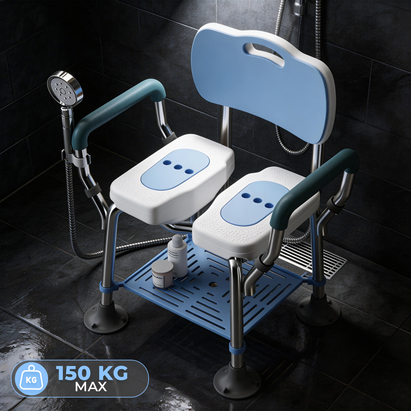 Scaun Dus Seniori Timebox, Reglabil Inaltime, Ventuze Stabile, 150 Kg