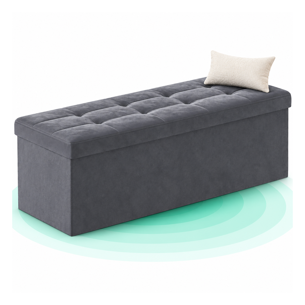 SONGMICS Bancuta pliabila cu spatiu de depozitare, catifea matlasata, 38x110x38 cm, capacitate 300 kg, gri