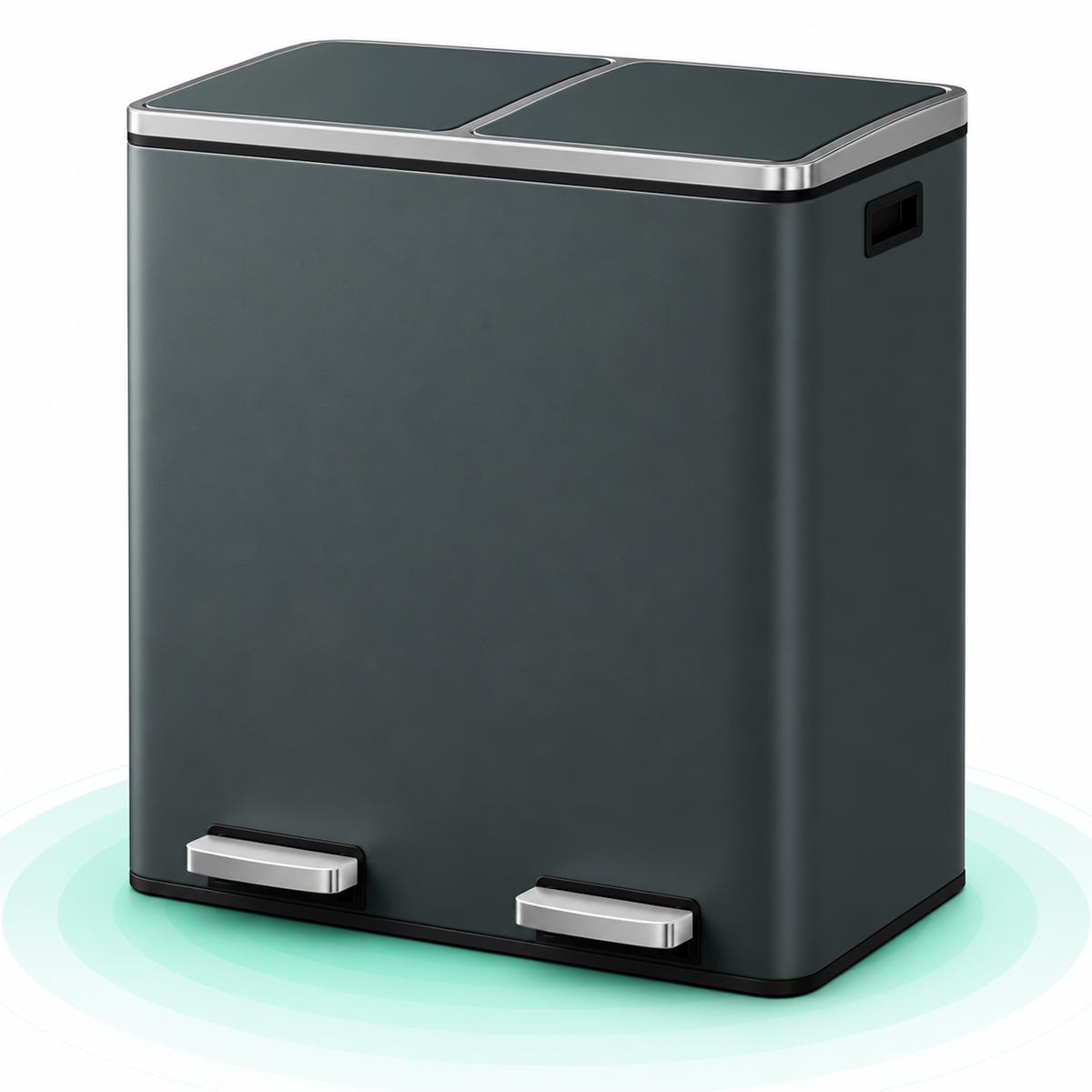 SONGMICS Cos de gunoi din inox cu 2 compartimente colectare selectiva, cu galeti interioare, 2x30litri, gri inchis
