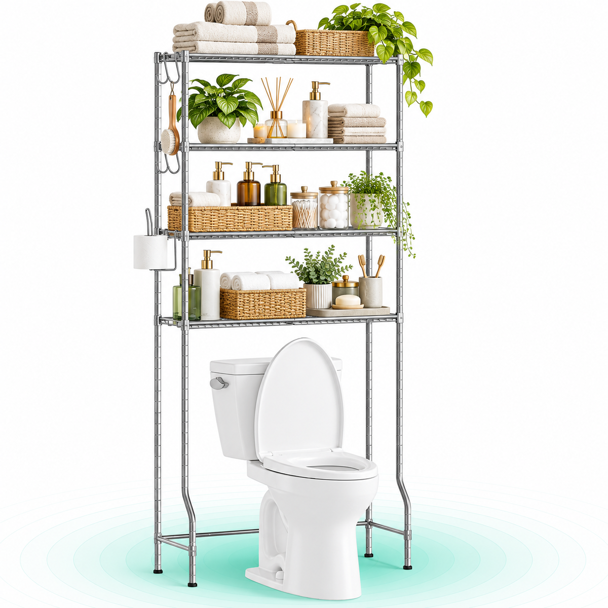 SONGMICS Raft de depozitare pentru baie, suprapunere peste masina spalat sau vas WC, 30x83x176 cm, argintiu