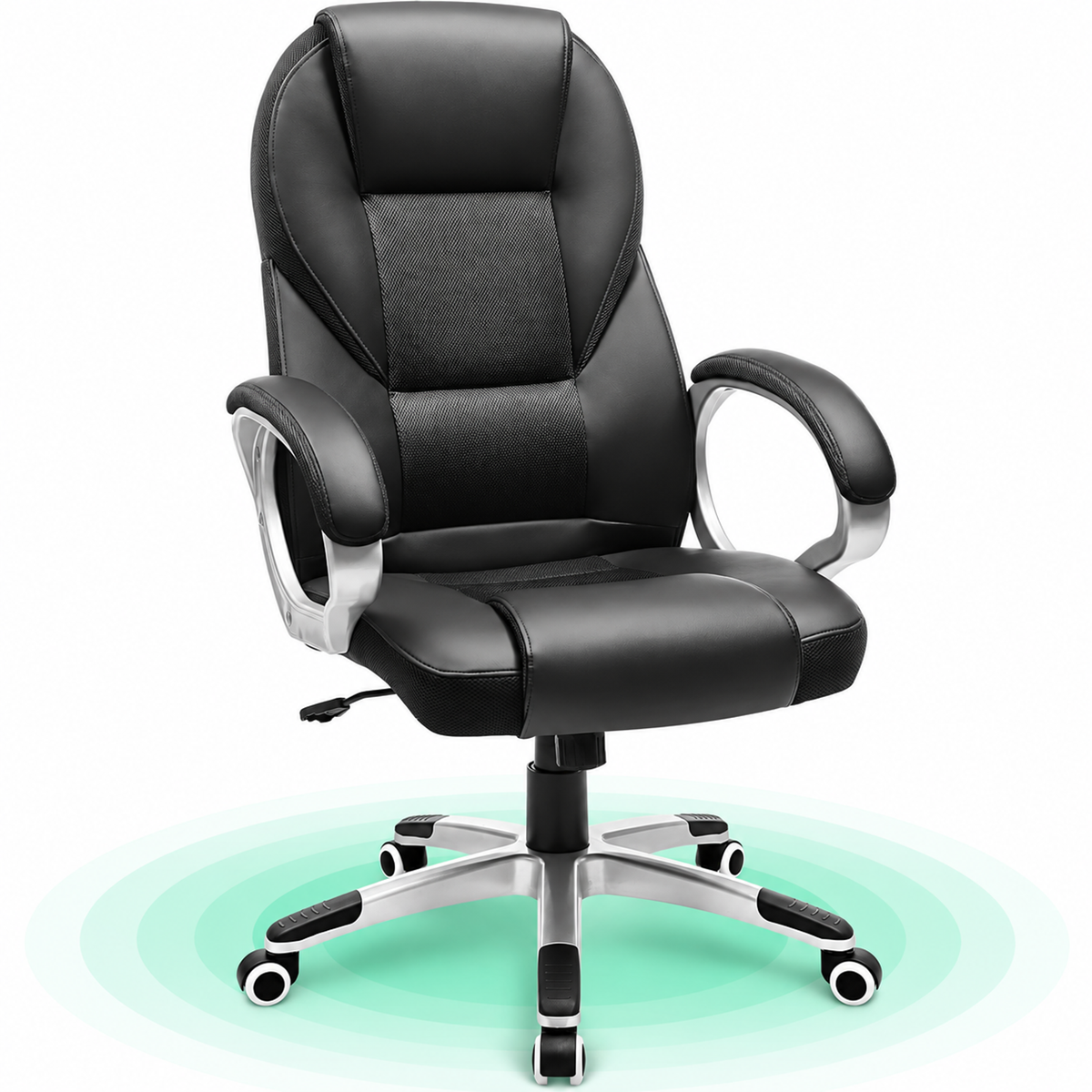 SONGMICS Scaun de birou ergonomic, rotativ 360°, reglabil pe inaltime 112-122 cm, tapiterie din piele ecologica, negru
