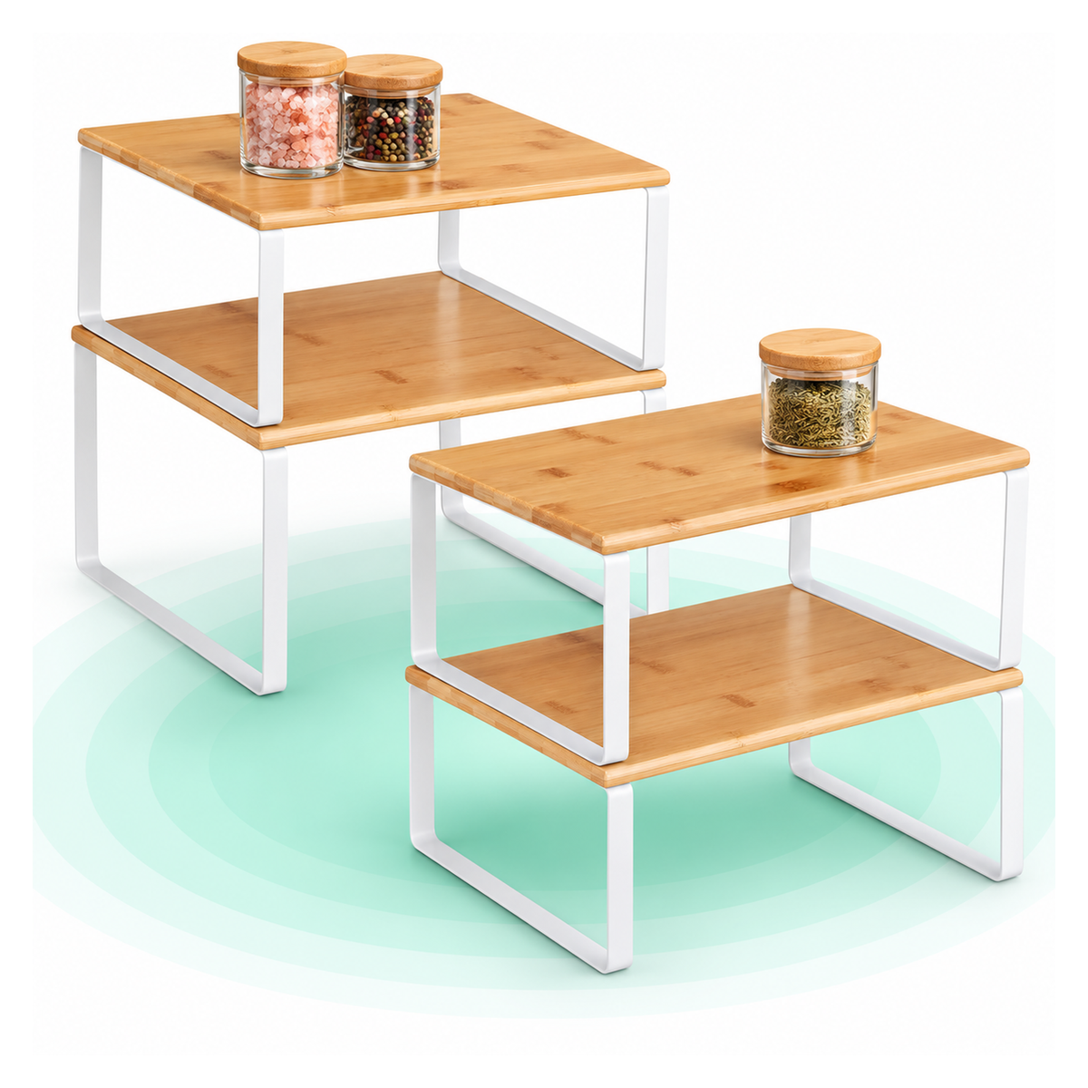 SONGMICS Set 4 rafturi de bucatarie suprapozabile, pentru ustensile sau condimente, 20x30x16cm, natur si alb