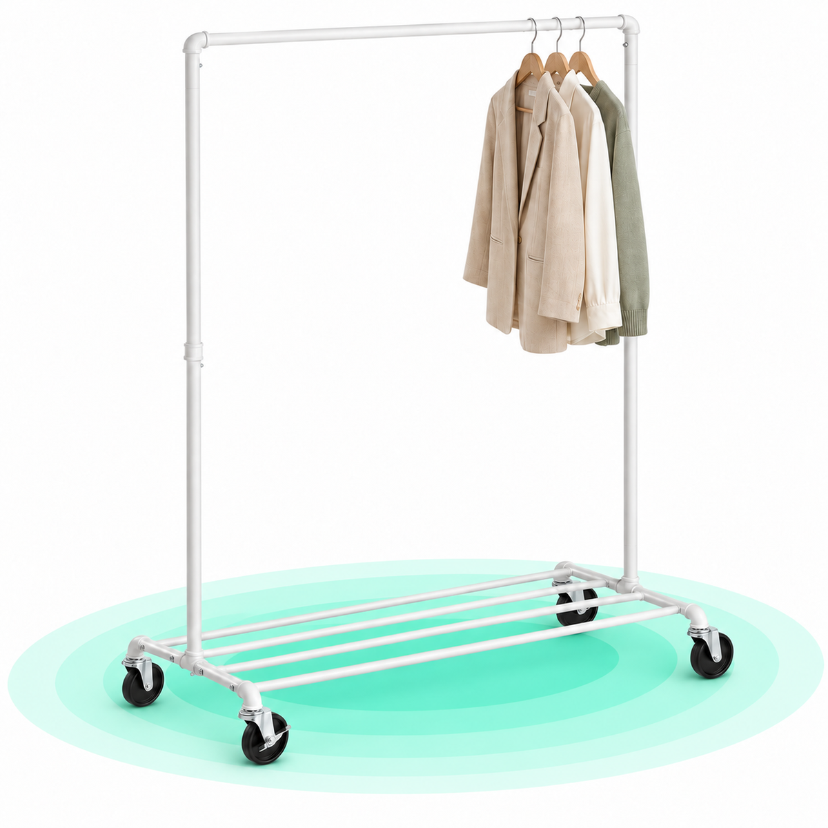 SONGMICS Suport pentru haine mobil cu raft inferior, cadru metalic, stil industrial, 100x49x163 cm, alb