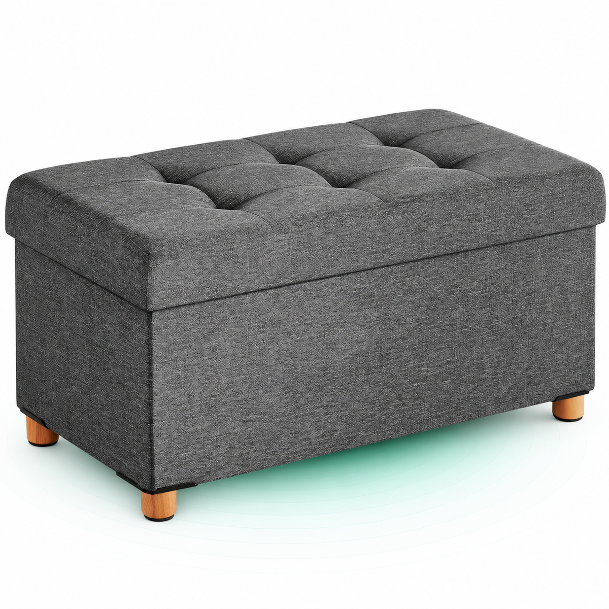 SONGMICS Taburet pliabil cu sezut moale, spatiu de depozitare, maxim 300kg, 76x38x40cm, gri inchis