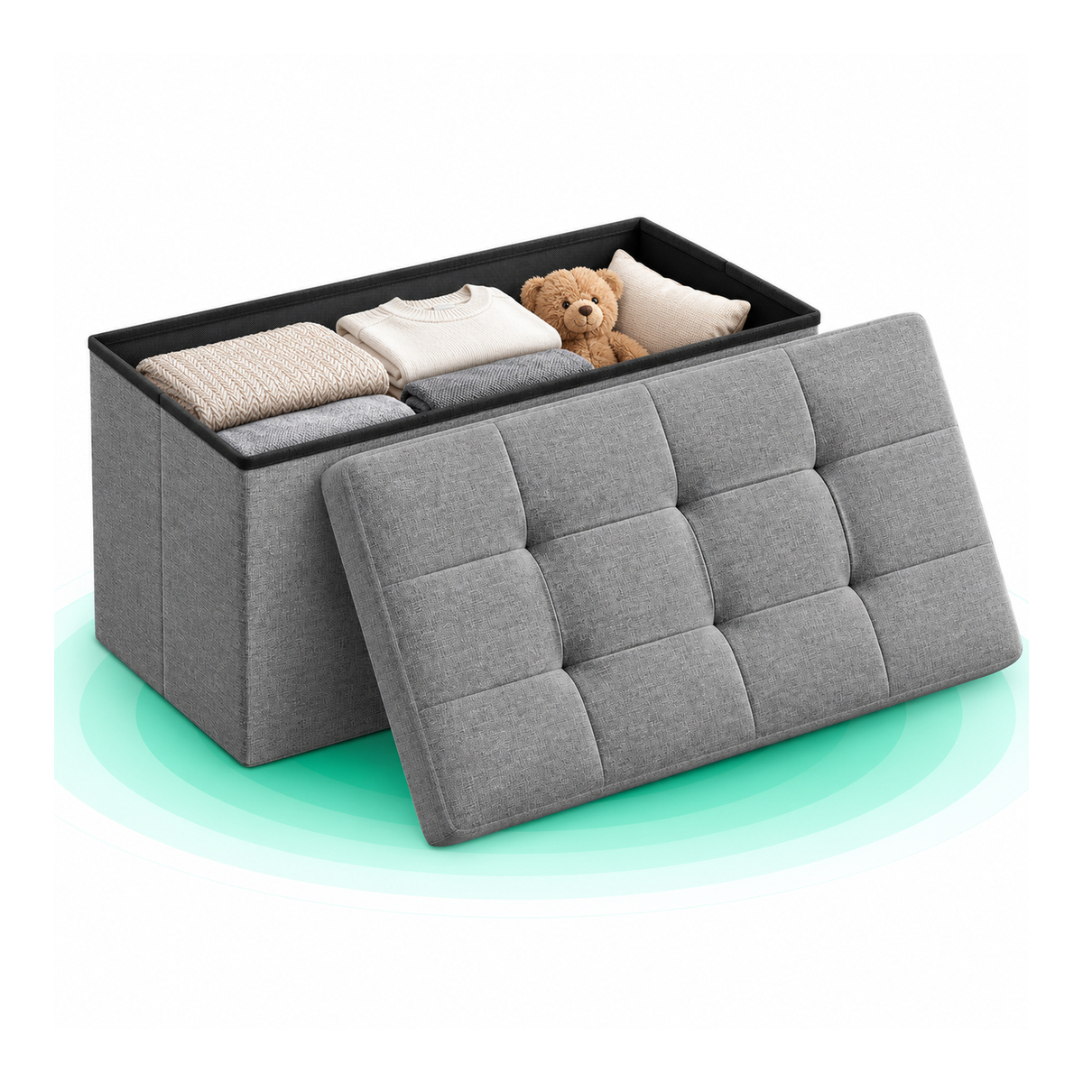 SONGMICS Taburet pliabil cu sezut moale, spatiu de depozitare 80litri, maxim 300kg, 76x38x38cm, gri
