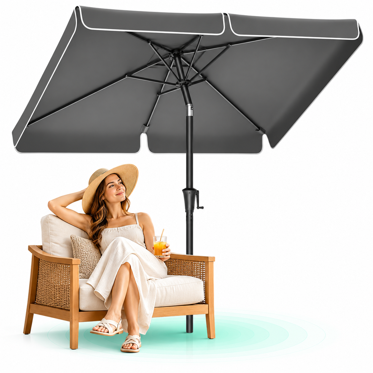 SONGMICS Umbrela de gradina cu manivela, 200×150 cm, UPF 50+, inclinare 30°, structura metalica, gri