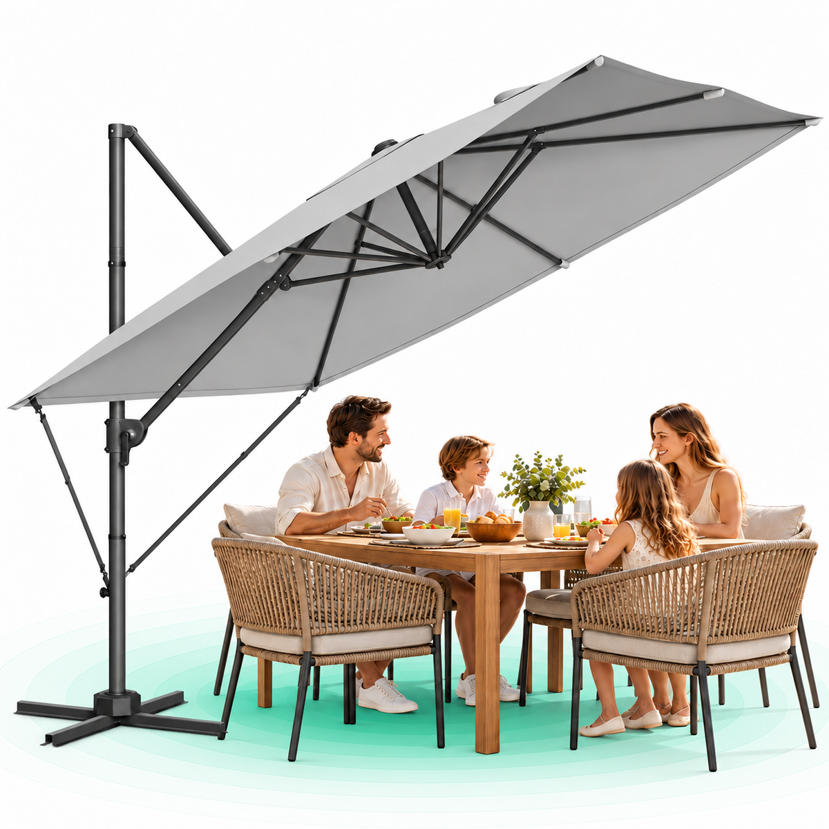SONGMICS Umbrela de gradina cu manivela tip pendul 270×270 cm, UPF 50+, rotire 360°, inclinare reglabila, gri deschis