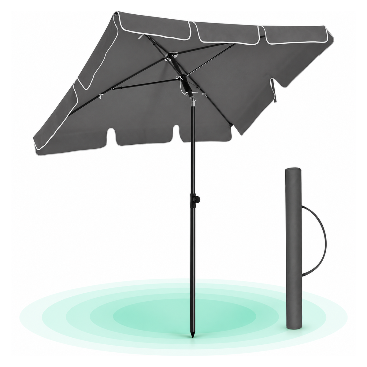 SONGMICS Umbrela terasa gradina sau plaja, inclinare 2 directii, protectie UV UPF 50+, 180×125 cm, gri