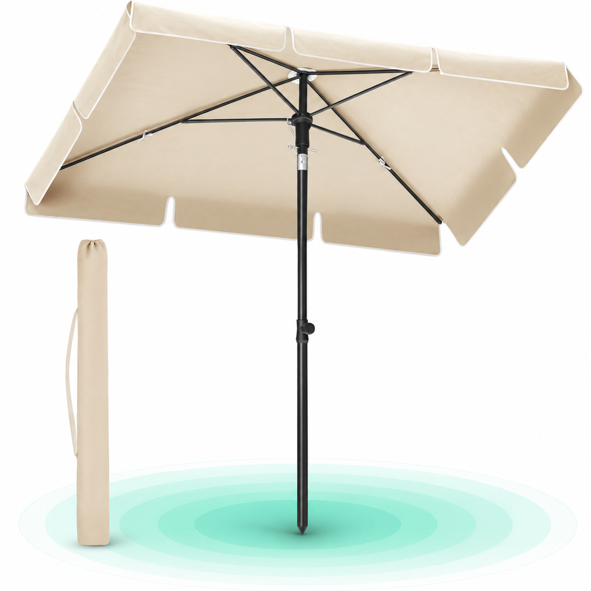 SONGMICS Umbrela terasa sau gradina reglabila, inclinare 2 directii, protectie UV UPF 50+, husa inclusa, 230×150 cm, bej