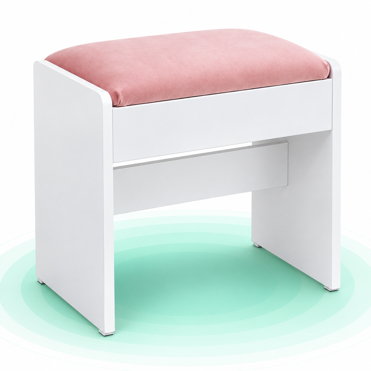 Taburet masa de toaleta tapitat cu catifea, suporta 120 kg, 28,6x45x45 cm, alb si roz
