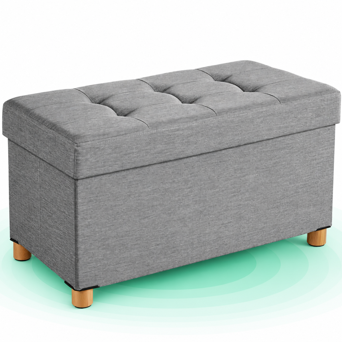 Taburet pliabil cu sezut moale, spatiu de depozitare, maxim 300 kg, 76x38x40 cm, gri deschis