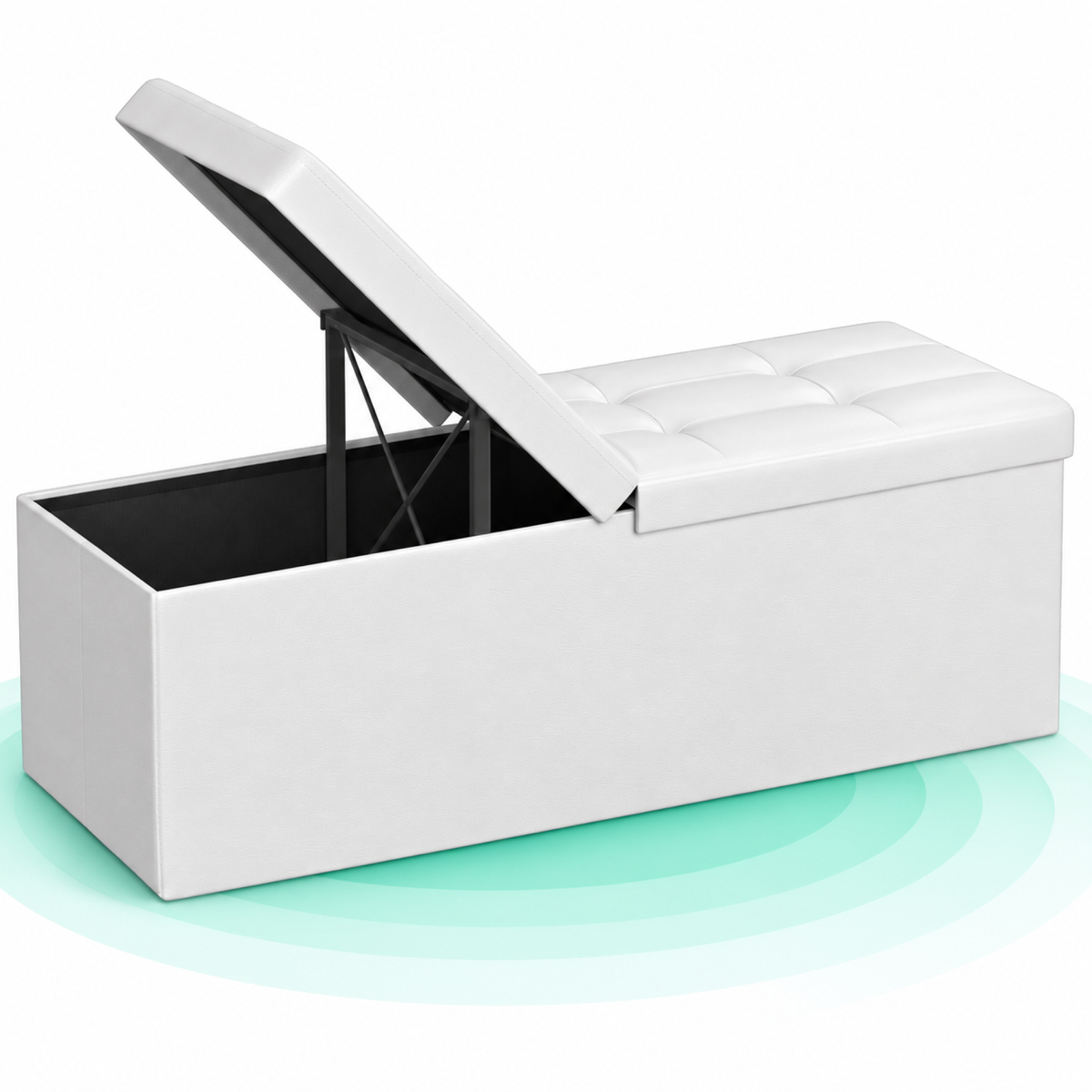Taburet pliabil cu sezut moale, spatiu de depozitare 120litri, maxim 300kg, 110x38x38cm, alb