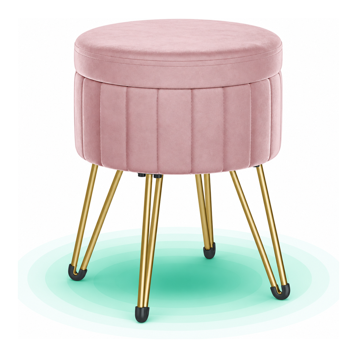 Taburet rotund cu depozitare, catifea, capac reversibil, 32x39x44 cm, roz