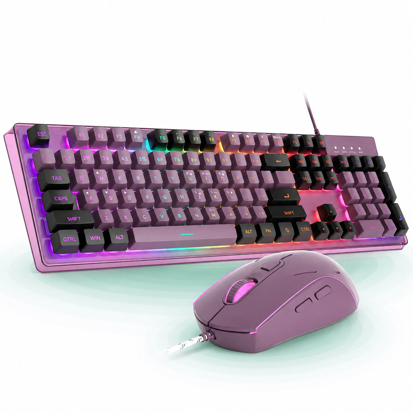 Kit Gaming Timebox, 8 Culori RGB, Lumina Reglabilă, Ergonomic, Mov